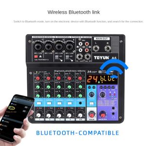 Microfones Teyun 6Channel Professional Portable Mixer Sound Mixing Console Computer Input 48V Power Model Number