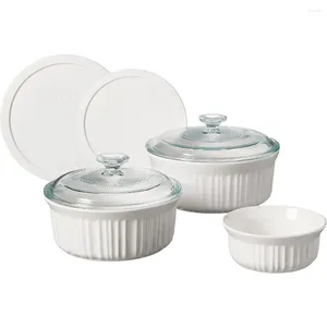 Bakeware Tools French White 7-Pc Ceramic Set With Lids Chip And Crack Resistant Stoare Baking Dish Microwave Dishwasher