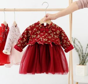 Baby Girl Sukienka noworoczna odzież tradycyjna sukienka z długim rękawem Cheongsam Dziewczyny Dziewczyny Flower Ubrania Chińskie aksamitne qipao8155775