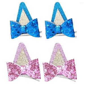 Hair Accessories Dog Ears Bow Clips For Kids Glitter 2Pcs Blue Bows Toddler Girls Birthday Hairpin Hallowen Party