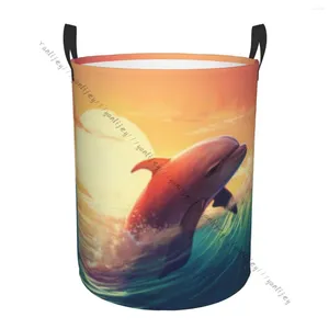 Laundry Bags Bathroom Basket Dolphin Jumping Out Of The Ocean Folding Dirty Clothes Hamper Bag Home Storage