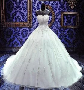 2019 Bling Ball Roose Gelinlikler Ucuz Artı Boyut Aline Straplez Kristal Nakış Prenses Gelin Elbise Özel Made8308270