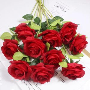 Dekorativa blommor 3/5 datorer Artificial Silk Bouquet Red Fake Rose Flower For Wedding Home Table Decoration Mors dag Alla hjärtans gåva