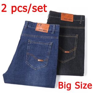 2 Pcsset Mens Jeans Pants Big Size 48 50 Large Denim for 45150kg Straight Cut Pantalon Homme Baggy 240323
