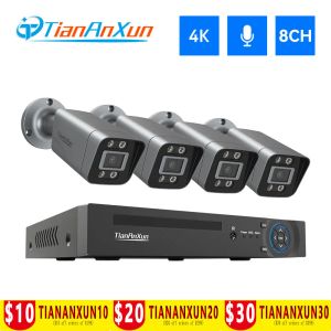 System Tiananxun 8ch 4K CCTV Камеры безопасности Система 5MP 8MP IP POE Kit Kit Home Outdoor Audio Videi Video Surgeillance Recorder NVR набор