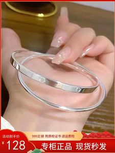 Bransoletka karciana projektant Pure Srebrny podwójny pierścień bransoletka dla kobiet 999 stóp Srebrna Bransoletka Prosta stała bransoletka jako prezent dla dziewczyny