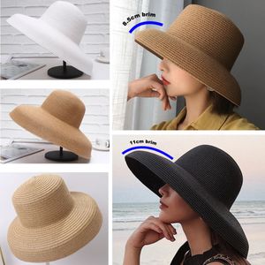 Handgjorda kvinnor Summer Sun Hat Japanese Hepburn Style Big Eaves Beach Sun Hat Holiday Fold Fisherman Cap Temperament Flat Hat 240327
