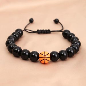 Link Bracelets 10mm Black Obsidian Handmade Basketball Bead Accessory Men Braided Ajustable Gift Jewelry For Sports