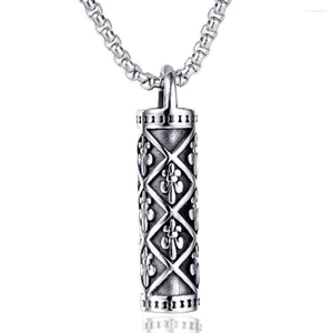 Pendant Necklaces Men's Necklace Cylindrical Vintage Tibetan Buddhism Stainless Steel Lucky Amulet Male Retro Jewelry