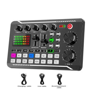 アクセサリーF998 Bluetooth Sound Card Mixer Kit Studioレコーディング電話コンピューターライブオーディオミキサーPC音声ミキシングコンソールアンプ