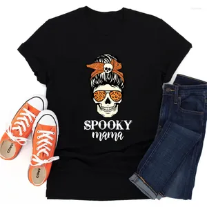 Koszulki kobiet w kolorze upiorna mama Cotton T-shirt śmieszne kobiety Halloween imprezowa koszulka Top Gothic Skull Mom Life Tshirt