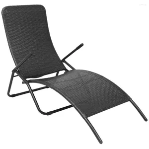 Camp Furniture Outdoor Patio Garden Folding Sun Lounger Lounge Chairs For Pool Outside Home Deck Poly Rattan Black