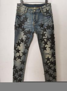 Designers calças de calça de calça longa de motocicleta de couro magro cinco pontos positivos Destruir o roldado Ripped Hole Mid Jean Brand Designer 7374080