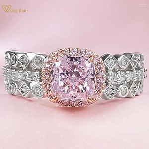 Ringos de cluster Wong Rain 925 Prata esterlina 6 mm Cut Sapphire Sapphire High Carbon Diamond Gemstone Women Ring Wedding Party Jewelry