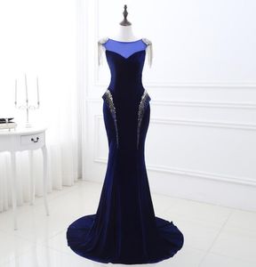 Dubai Arabic Elegant Royal Blue Long Mermaid Celebrity Dresses with Beaded Sequined Velour Red Carpet Dress Formal Evening Party G8575808