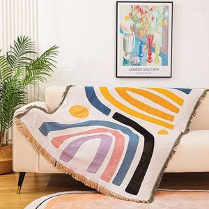 Filtar Nordiska soffa filt stickad abstrakt konst fritid kast boho hem dekoration tapestry geometrisk handduk picknickmatta matta