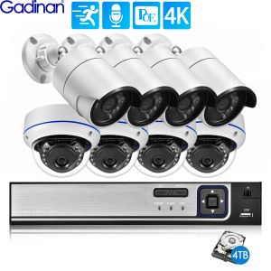Sistem Gadinan 8MP Ultra HD POE Network Video Gözetim Sistemi 4K Güvenlik Kameraları 4CH 8CH NVR Kubbe Mermi CCTV Kit Ses Kayıt Seti