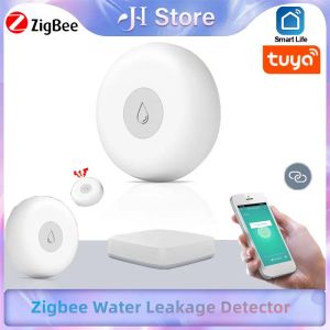 Detector Tuya ZigBee Smart Water Leak Sensor Flood Detector Flood Overflow Alarm Smart Home Security System With Low Voltage Monitoring
