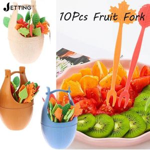 Forks 10pcs Cartoon Kids Fruit Fork Cake -Ciasto Bento Bento Lunch Dessers Akcesoria imprezowe Wystrój Kolorowa sałatka