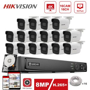 Sistem Hikvision OEM 4K 16CH POE NVR Kit Hikvision 8MP IP Kamera DS2CD2085G1I Açık Güvenlik Hikconnect Fiş ve Oynat 30m IR IP67