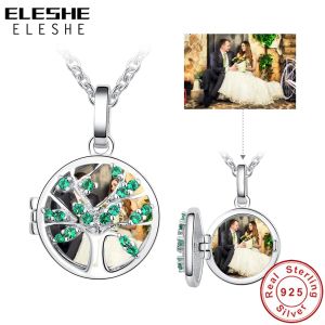 Halsketten Eleshe Sterling Sier Tree of Life Anhänger Halsketten mit Kristall CZ Custom Photo Chain Halskette für Frauen Mode Schmuck