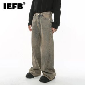 IEFBメンズバギージーンズハーバースタイルはゆるい広い脚デニムパンツシックな苦しめられたストリートウェアヴィンテージの男性ズボン9C 240328