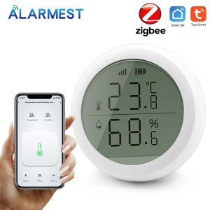 Rilevatore più allarmato Tuya Zigbee Sensore di umidità di temperatura elevata Accuratezza TH Sensore Wor With Gateway Hub con alimentazione del display di Tuya