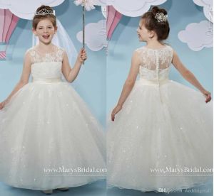 Dresses Ivory Sparkly Lace Ball Gown Flower Girl Dresses Vintage Child Pageant Dresses Beautiful Flower Girl Wedding Dresses