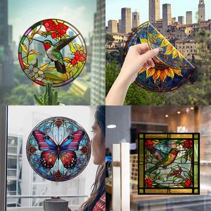 Window Stickers Removable Colorful Film Glass Electrostatic Stained Hummingbird Butterfly Flower Anti-collision Decor