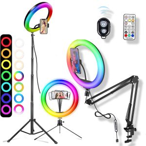 Monopodi Selfie Ring Light RGB RIMPIONE LED LED Light Lampad Lampada Fotografia Accensione con supporto per mobile Tripode Stand per video YouTube Live