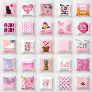 Kuddefodral söt nordisk rosa tryckkollektion dekorativt mönster hem kudde fyrkantiga kontorsdekor kudde omslag