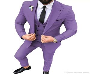 Purple Men 3 Piece Suit Slim Fit Men Wedding Tuxedos Peak Lapel One Button Blazer Formal Business Suits JacketPantsVest1686504