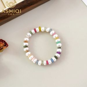 Ashiqi Natural Fraphwater Pearl Multi Color Natural Stone Bracelet for Womens Fashion Charm Jewelry Party Gift 240319