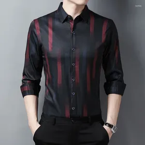 Herrklänningskjortor 2024 Skjorta randig långärmad hösten Casual Fit Slim Multi-Color Formal Business Social Clothing Tops