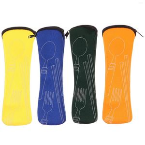 Kitchen Storage 4 Pcs Cutlery Bag Outdoor Pouch Multi-function Fork Spoon Camping Accessories Delicate Chopstick Reusable Picnic