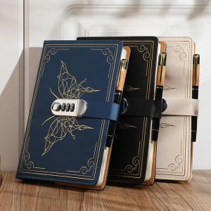 ANMÄRKNINGAR A5 Lösenord Notebook Vintage Bullets Log med Lock Privacy Secret Notepad Cut Stationery Notes Book Student Present School Supplies