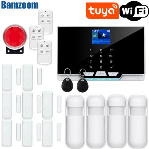 Kits Wireless Home Security Tuya WiFi GSM SMS Sim Card En Ru es pl de Switchable Smart Alarm System Tuya App RFID Remote Control