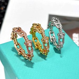 Designer Brand TFF Precision High Version Design Super Sparkling Versatile Fashion Creativity Full Diamond U Ring Rose Gold Premium Couple