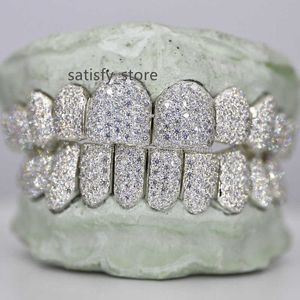 Anpassad topp S925 Silver Solid Gold D VVS Lab Moissanite Diamond 100% passerade Diamond Tester Teeth Grillz