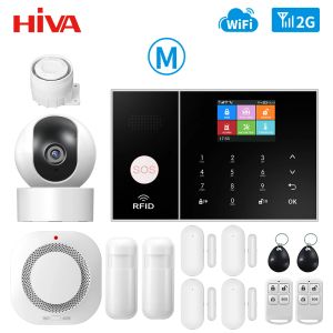 Kits HIVA Tuya Safety GSM WiFi Alarm System for Home Business Security Alarm Warehouse Wireless work with Alexa door sensor