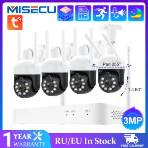 Sistem Misecu 8ch Tura Kablosuz Wifi NVR Kit 3MP H.265 AI Akıllı PTZ Kamera Açık Hava İnsan Algılama Video Gözetleme Kameralar Sistemi