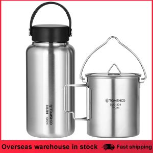 Leveranser stor kapacitet 1050 ml rostfritt stål sportvattenflaska/vattenkokare med läckofast lock + camping hängande pott kopp för utomhusresor