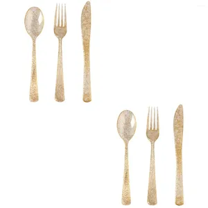 Disposable Flatware 2 Sets Party Forks Gold Plastic Utensils Tableware Serving Spoons Flash