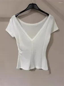 Women's T Shirts 2024 Summer Women Backless Tshirts White Or Black V-neck Chic Female Short Sleeve T-Shirt