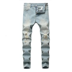 Falez retro de estilo simples, homens magros, calças de jeans, masculino elegante rasgado de corrida de jeans casual de jeans 240329