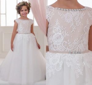 Abiti in pizzo Rhinestones Flower Girl Dresses Crew Ball Gown Abiti da sposa Abiti da sposa Abiti da percorso