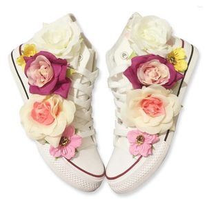 Sapatos casuais Canvas de flor feminina Retro Bow-top Cute