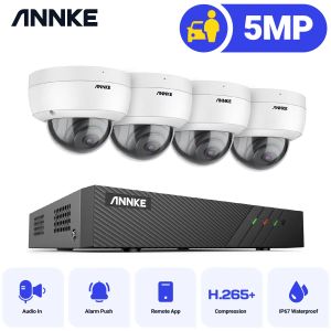 Roupas Annke 5MP FHD POE Sistema de segurança de vídeo de rede H.265+ 6MP NVR com 5MP de vigilância à prova de intempéries Poe Cameras Audio na câmera IP