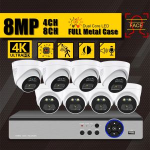 Sistem H.265 8MP 4K Yüz Algılama Video Kayıt Cihazları Açık Gözetleme Kameraları Set CCTV 8pcs IP Kamera Ev İzleme Set Sistem Kiti