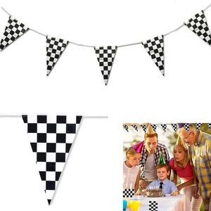 1SET 30M FLAGS PE Black White för födelsedagstävlingsbil Temestfest rutig racing bunting Garland Banner Pennant Flag 240322